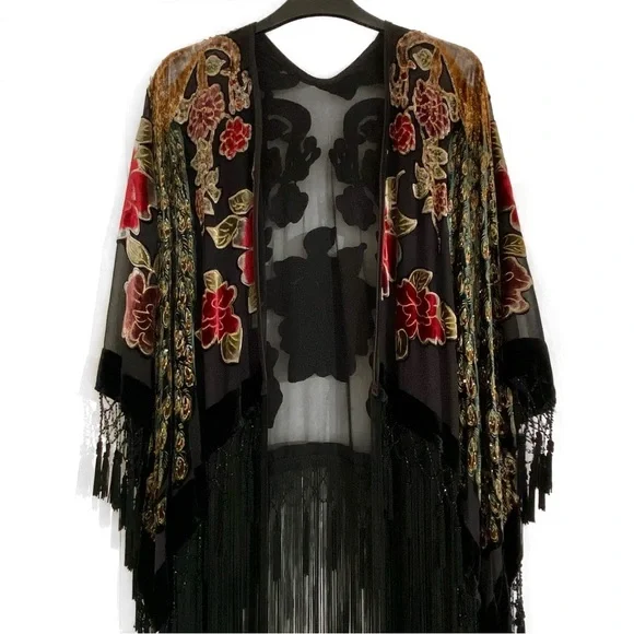 Hand crafted Boho Peacock Tassel Fringe Kimono - Picture 9 of 14